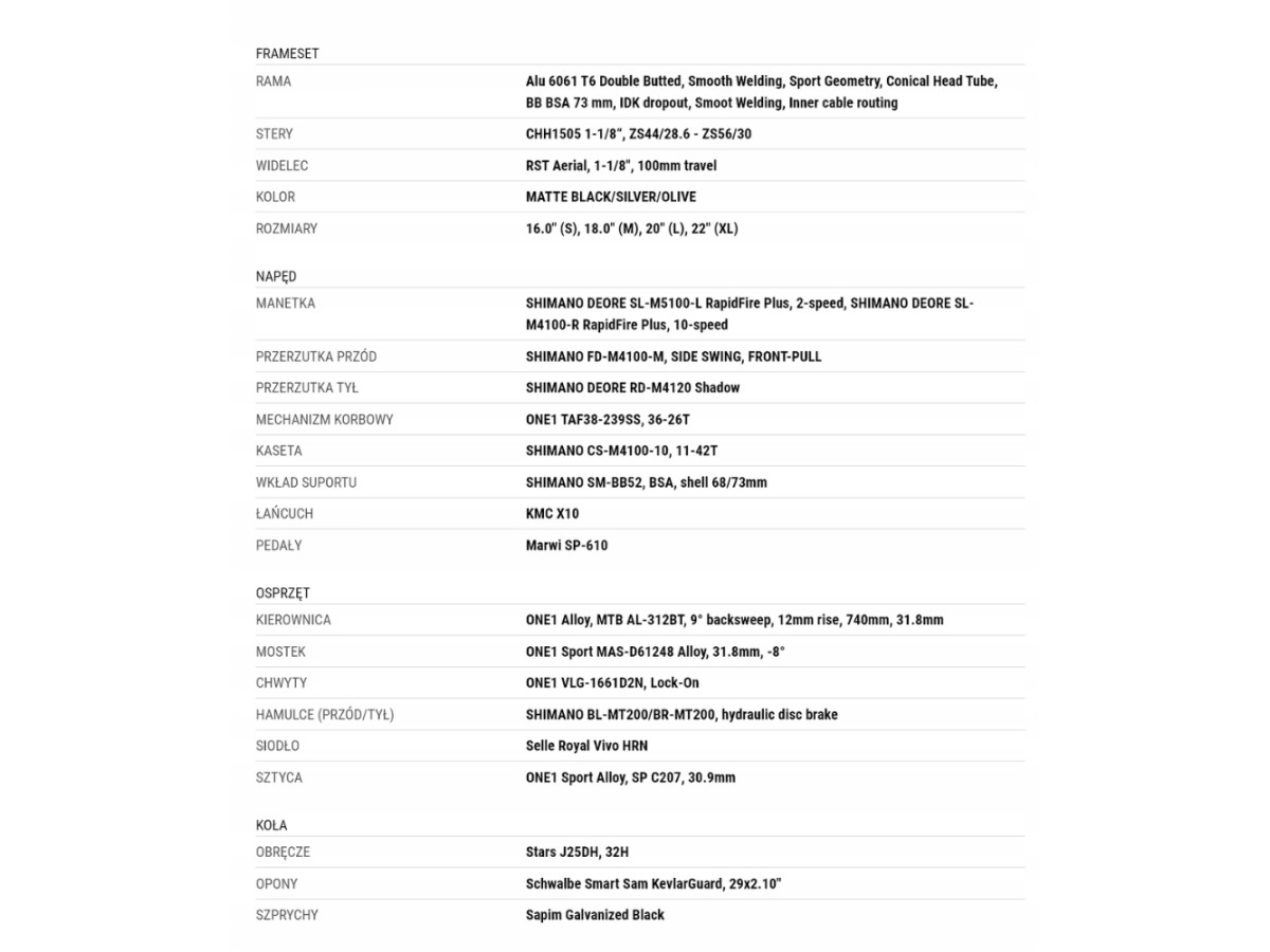 ROWER MTB SUPERIOR XC879 RAMA M 18" SHIMANO DEORE 2X10 RST AERIAL AIR