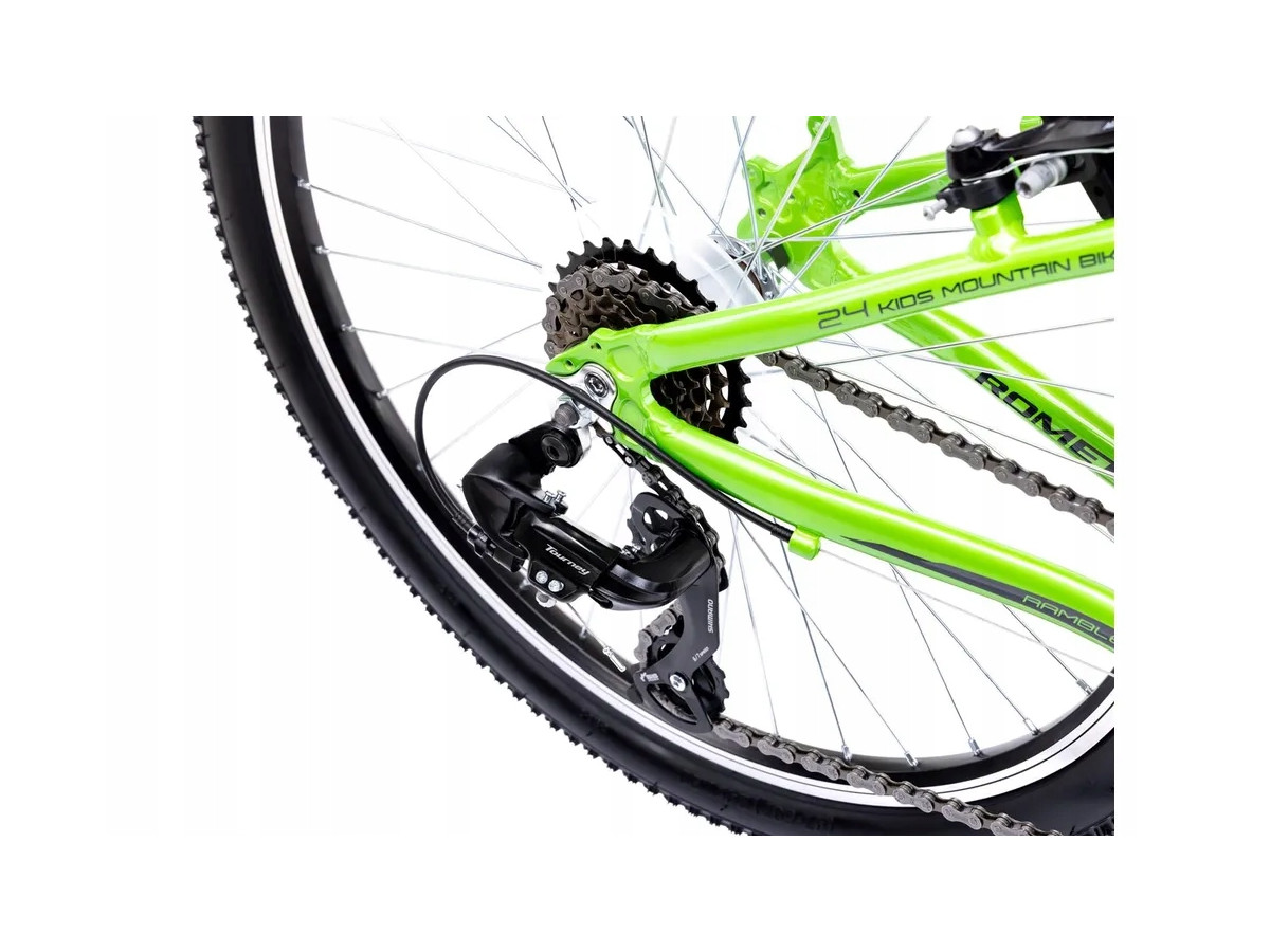 ROWER DZIECIĘCY ROMET RAMBLER 24 RAMA 13" SHIMANO 3X7 AMORTYZATOR ZIELONY