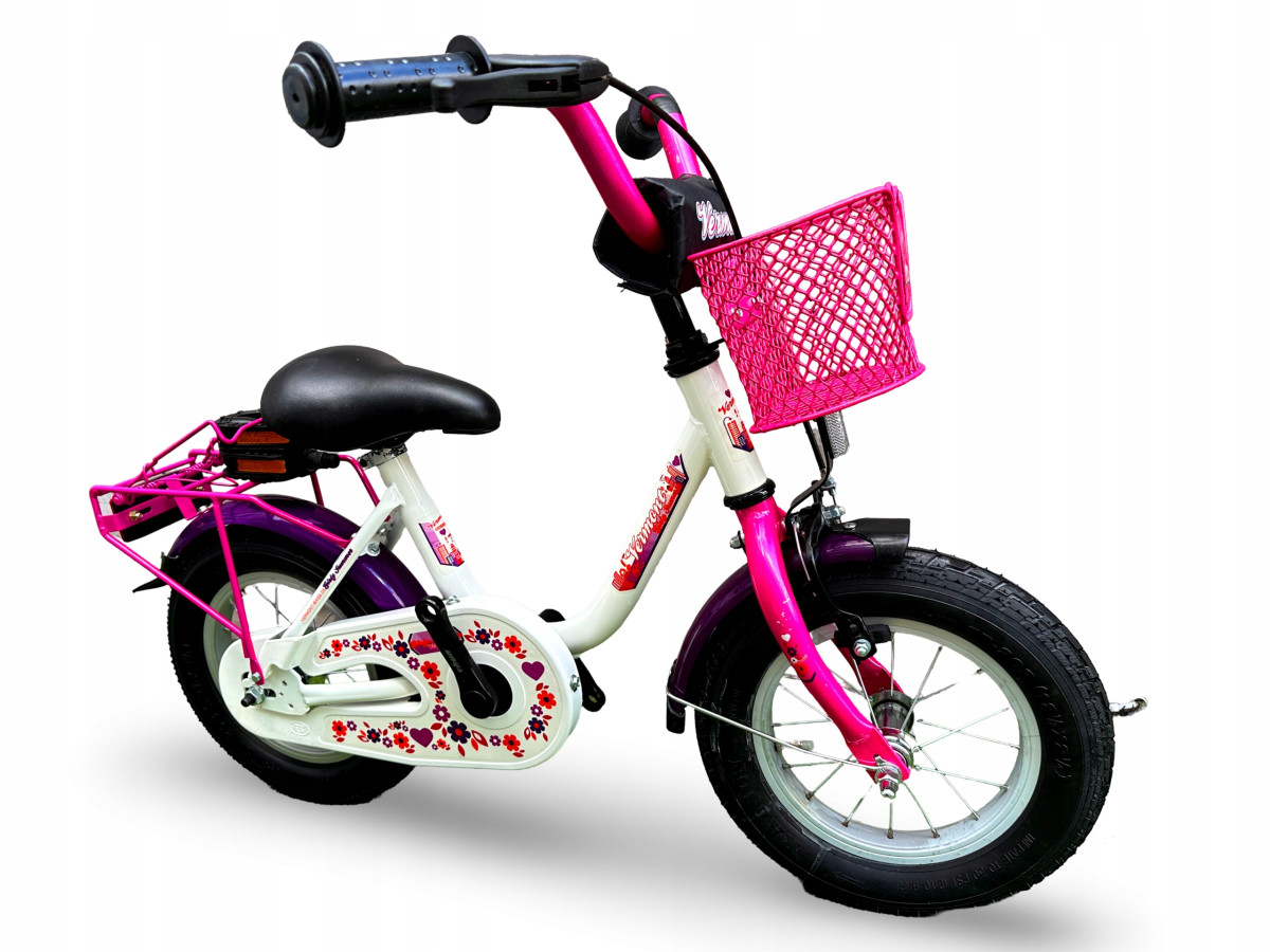 ROWER DZIECIĘCY VERMONT GIRLY PINK PURPLE KOŁA 12 BAGAŻNIK BŁOTNIKI ODBLASK