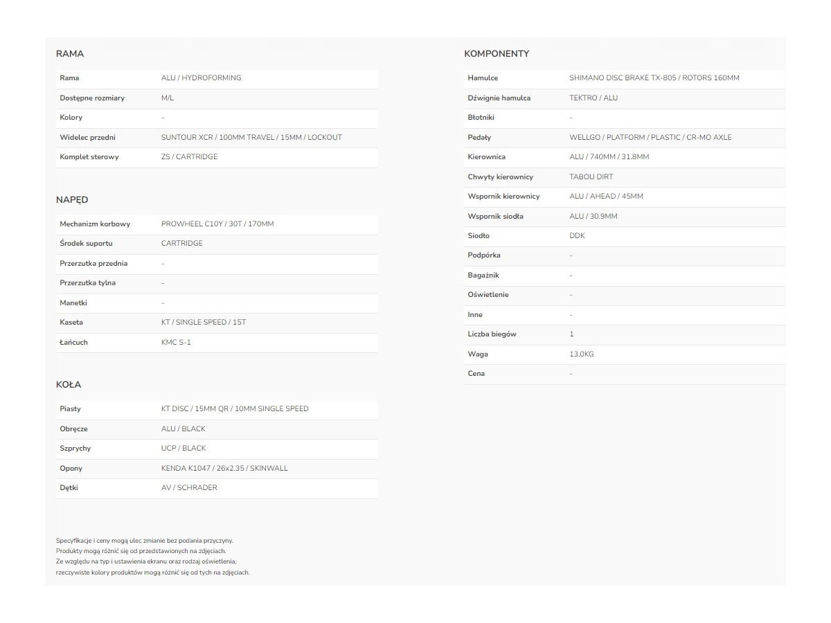 ROWER DIRT MTB Tabou Tabspin 1.0 RAMA 12 cali KOŁA 26" DARTMOOR GAMER