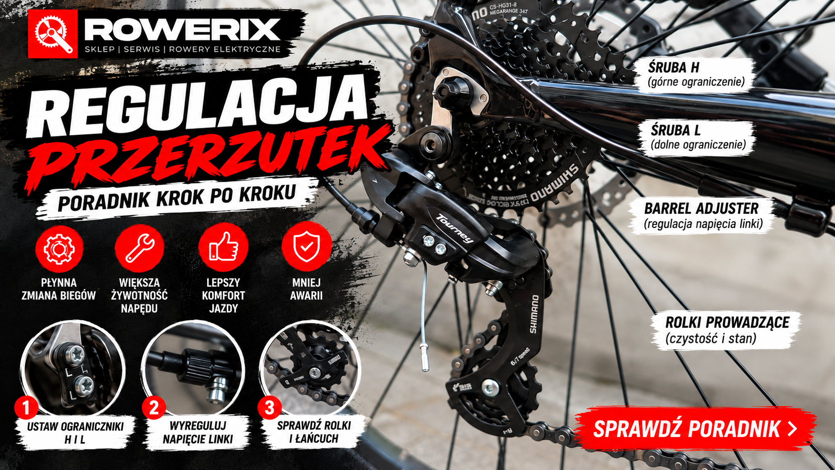 Jak wyregulować przerzutki w rowerze? Regulacja Shimano krok po kroku – poradnik serwisu ROWERIX